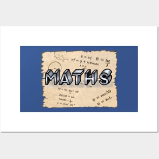 Maths formulae with the word maths in 3don an ancient scroll Posters and Art